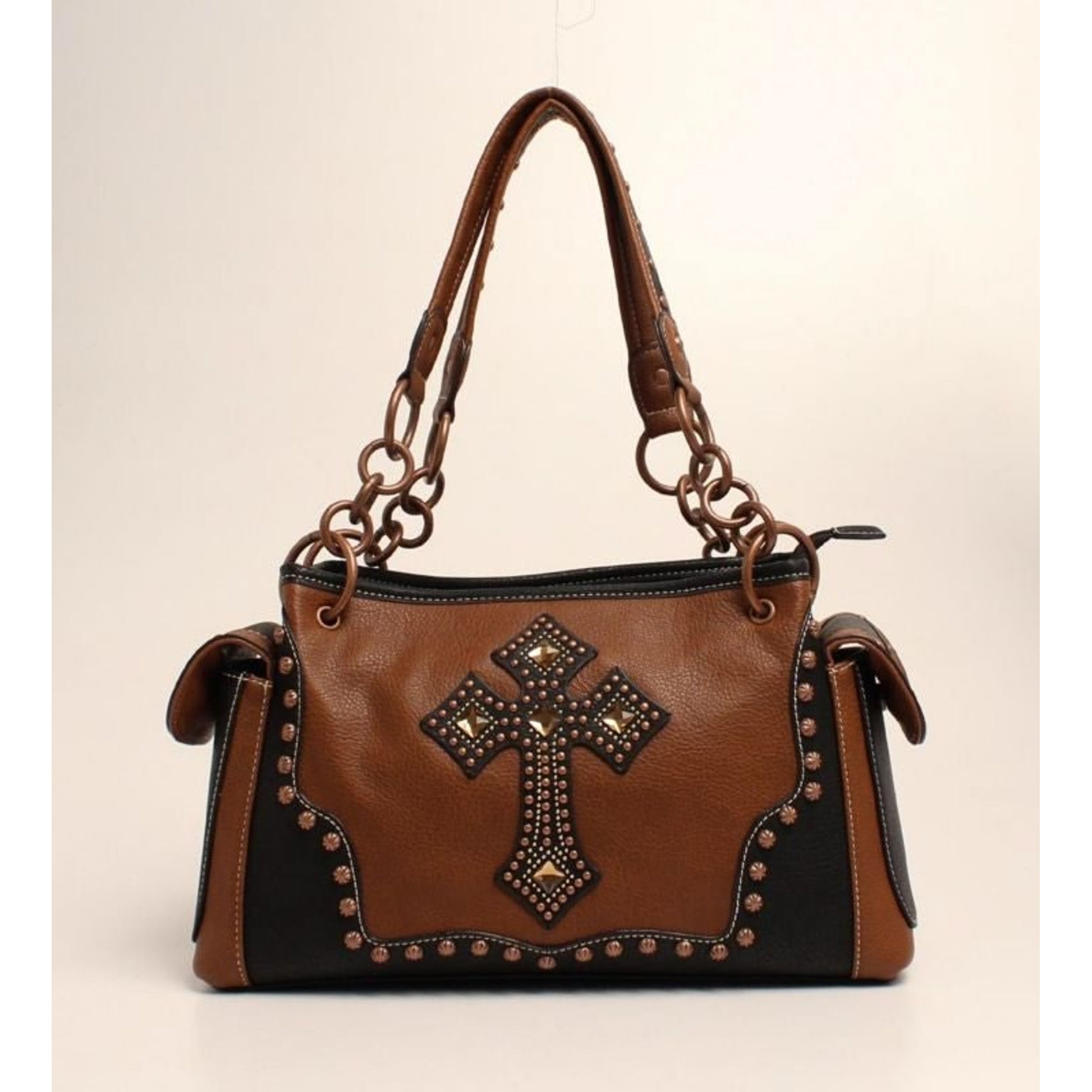 Nocona Delilah Nailhead And Cross SatchelBk/Wh