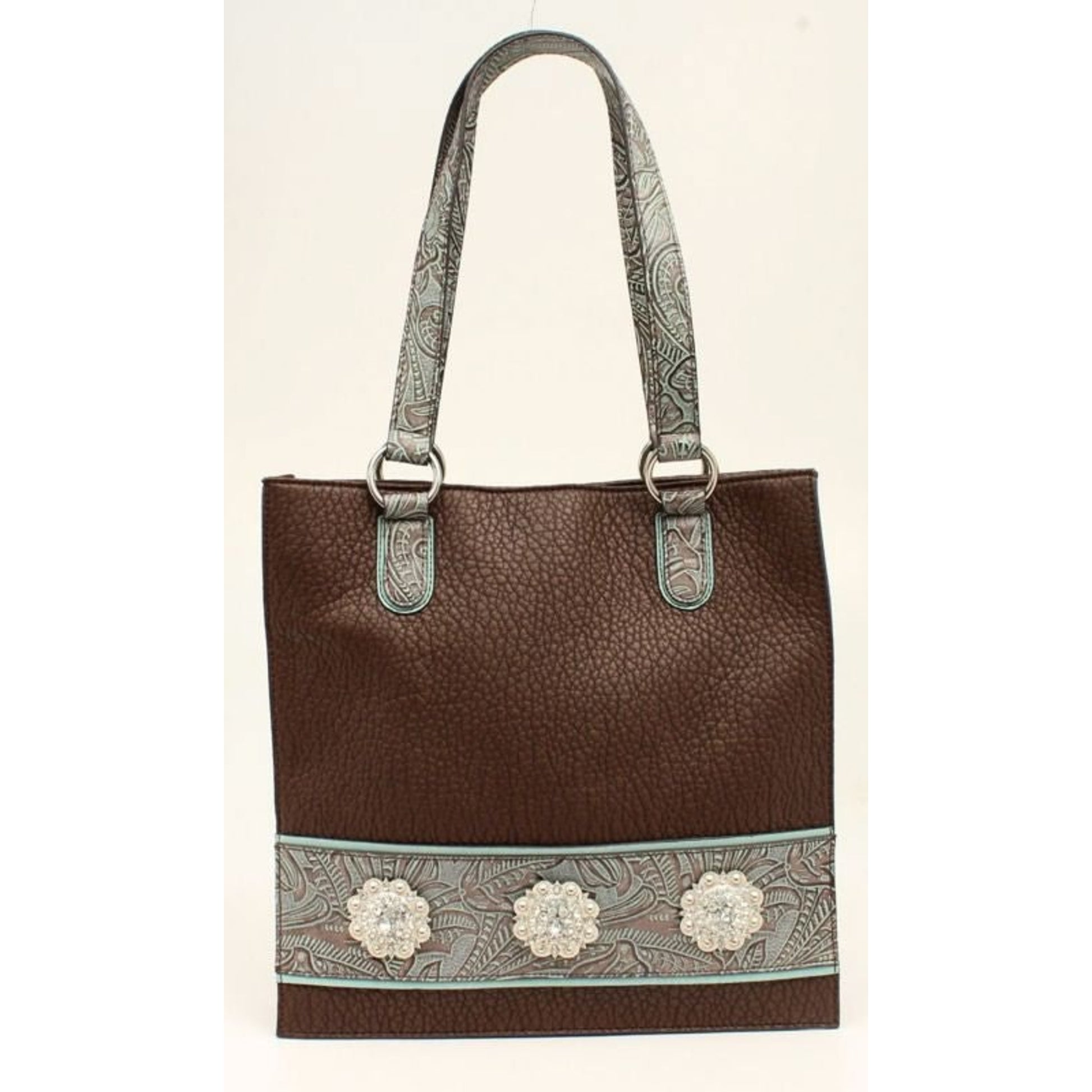 Nocona Myra Embossed Fringe And Concho ToteBk/Wh
