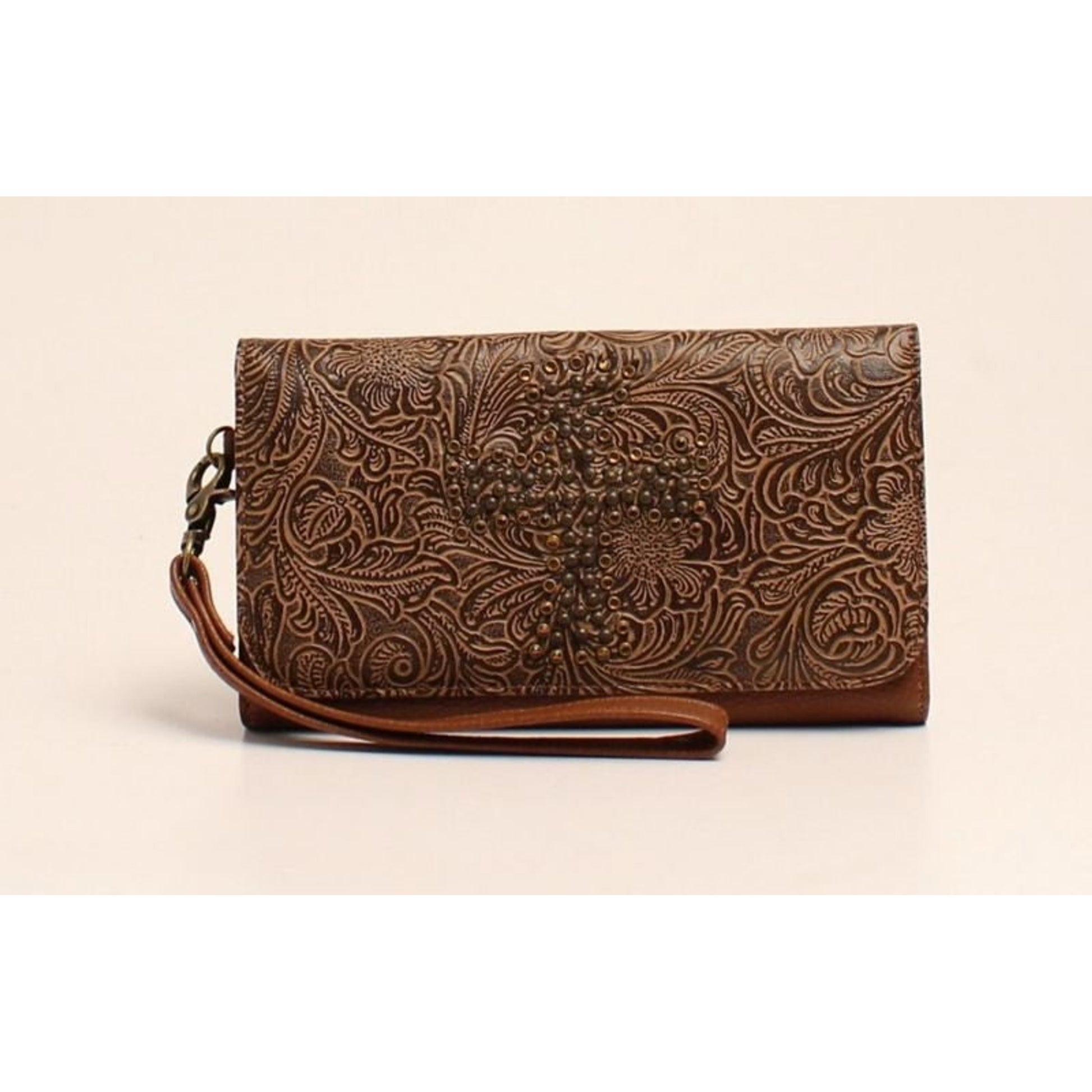 Nocona Nina Embossed Nailhead StuddedCross Clutch