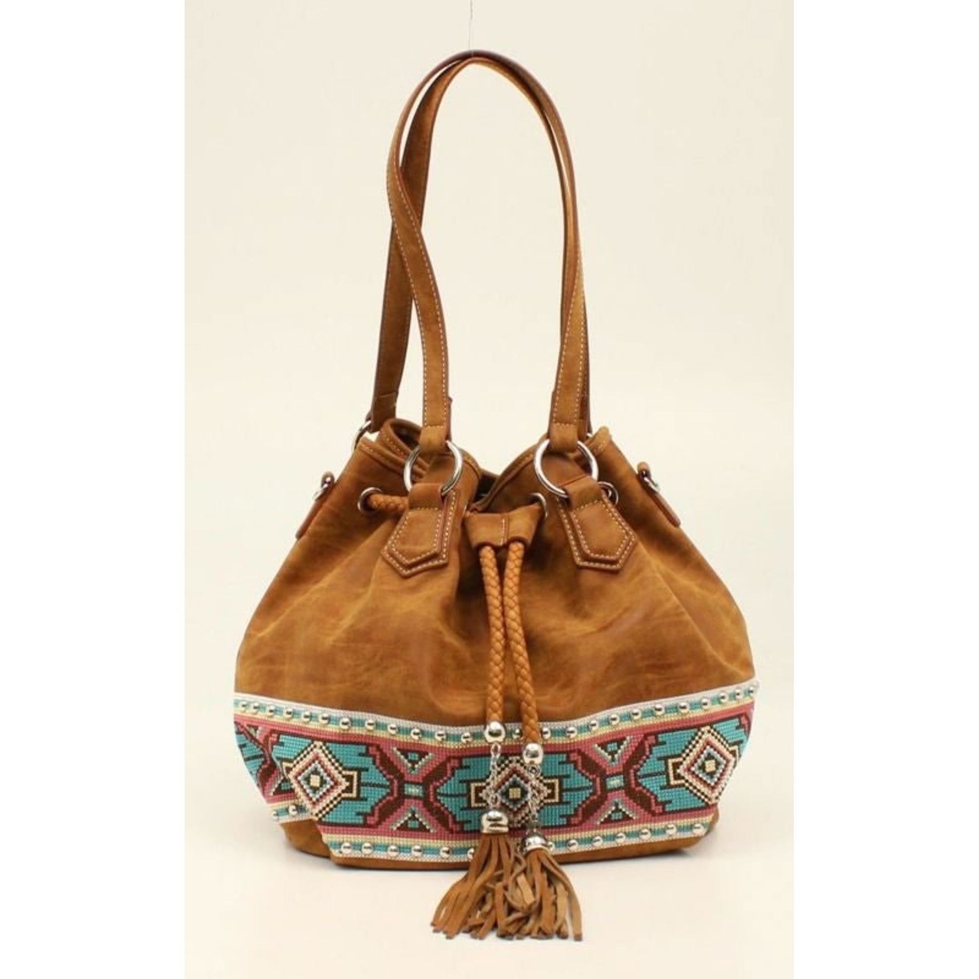 Nocona Shania Aztec Ribbon Cord Fringe Bucket Bag