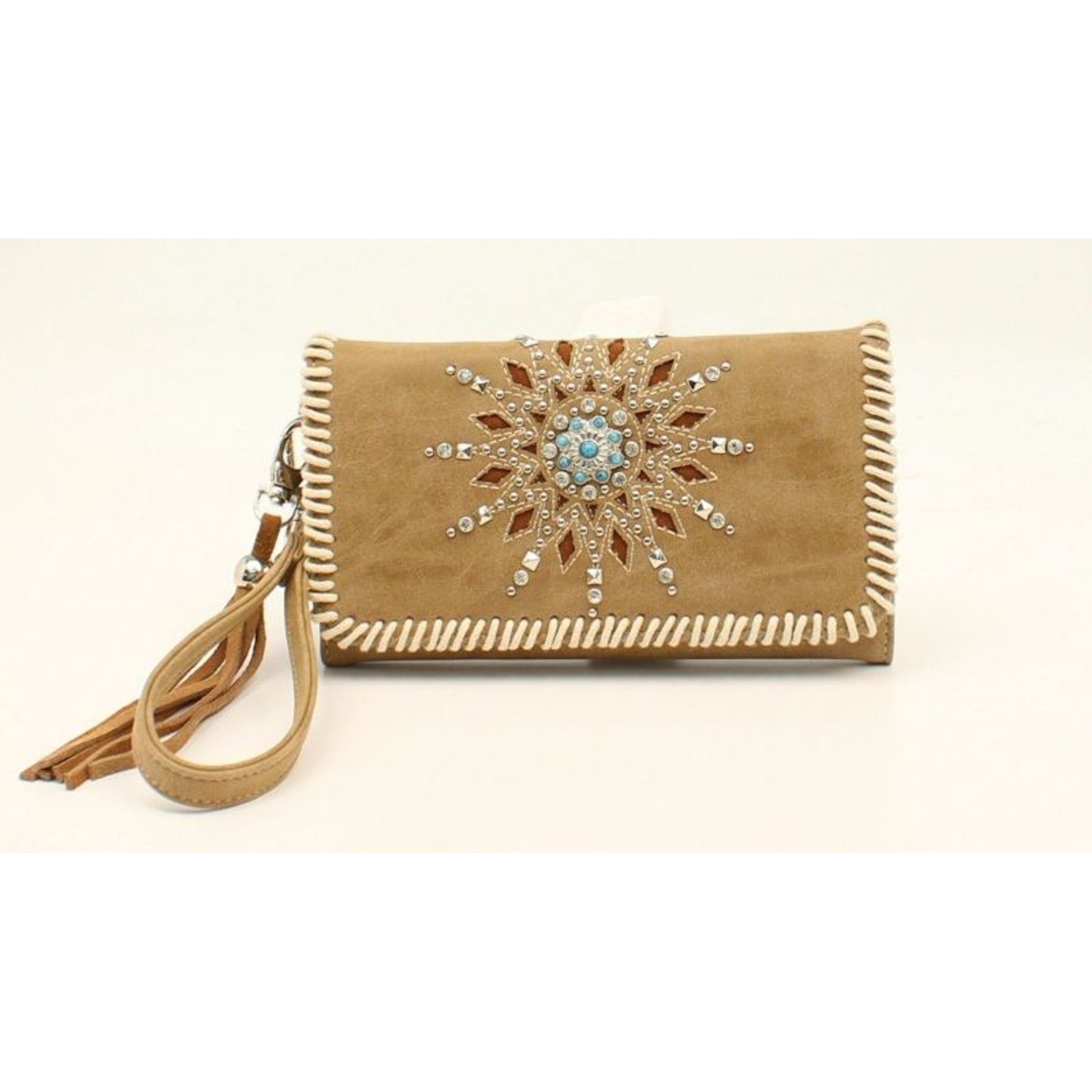 Nocona Stella Starburst Fringe Tassel ClutchBk/Wh