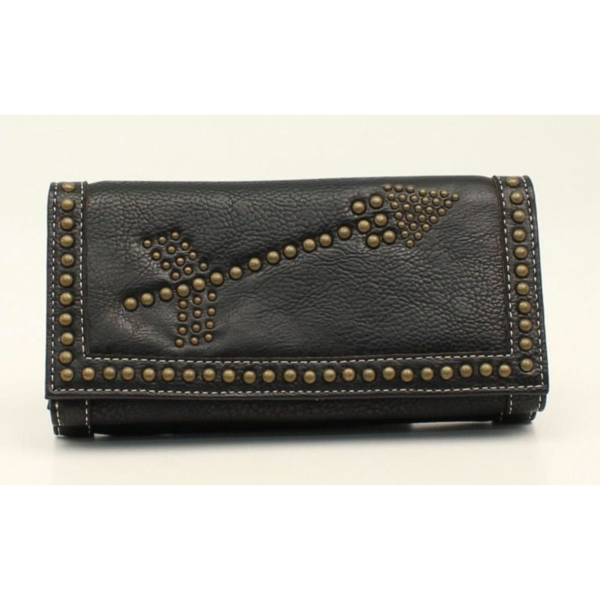 Nailhead Arrow Flip Over Zip WalletBk/Wh