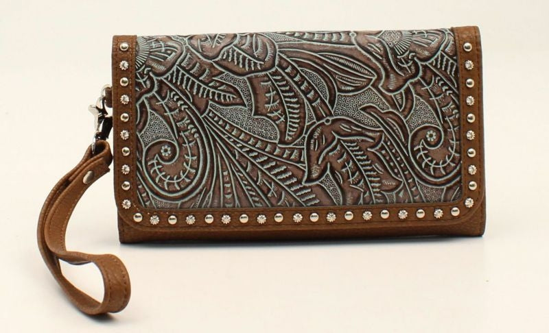 Nocona Tessa Embossed Nailhead ClutchBk/Wh