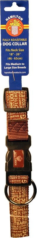 Ribbon Overlay Adj Dog Collar 1x18-26 Brn Block