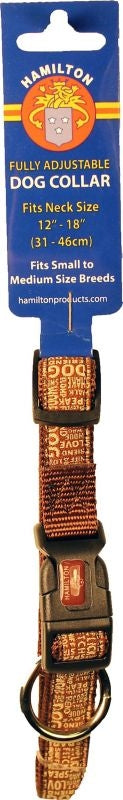 Ribbon Overlay Adj Dog Collar 5/8x12-18 Brn Block