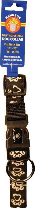Ribbon Overlay Adj Dog Collar 1x18-26 Blk Paws