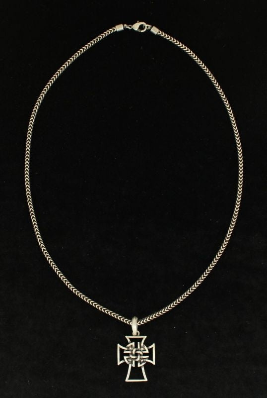 Mens Celtic Cross Chain Necklace 22 Bk/Wh