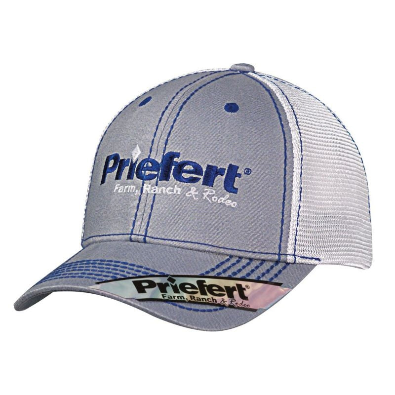 Priefert Men Cntr Logo Contrast Stitch Cap Gry Nvy