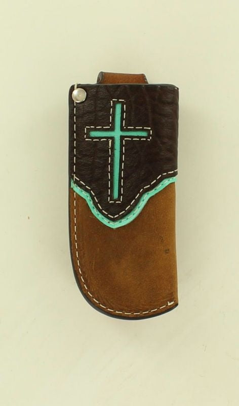 Nocona Cross Overlay Pocket Knife Sheath Brn/Blue