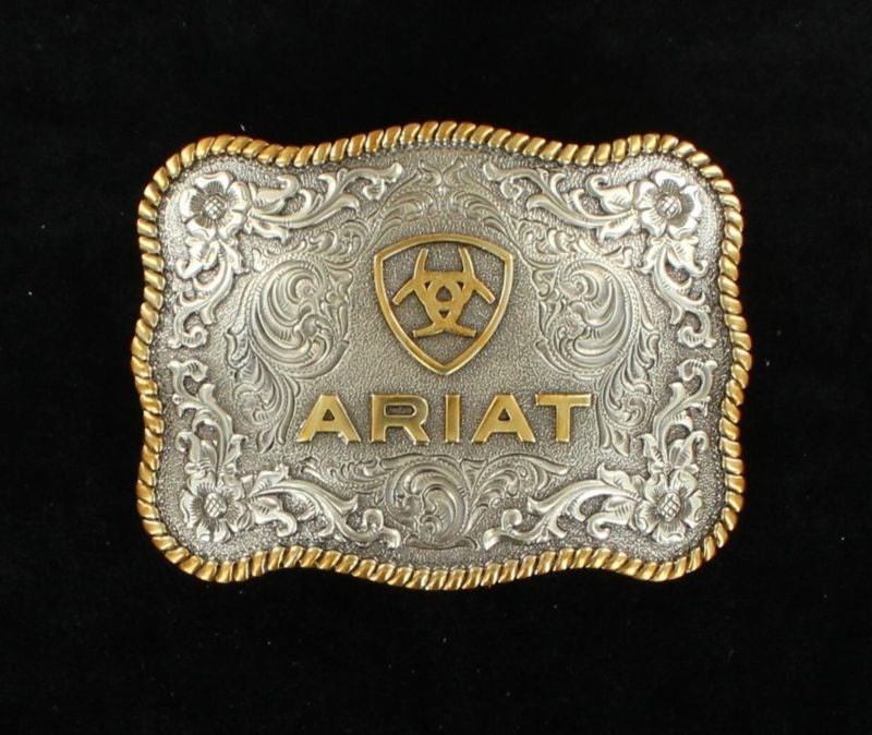 Ariat Scallop Rope Edge Logo Buckle 3.75 X 2.67