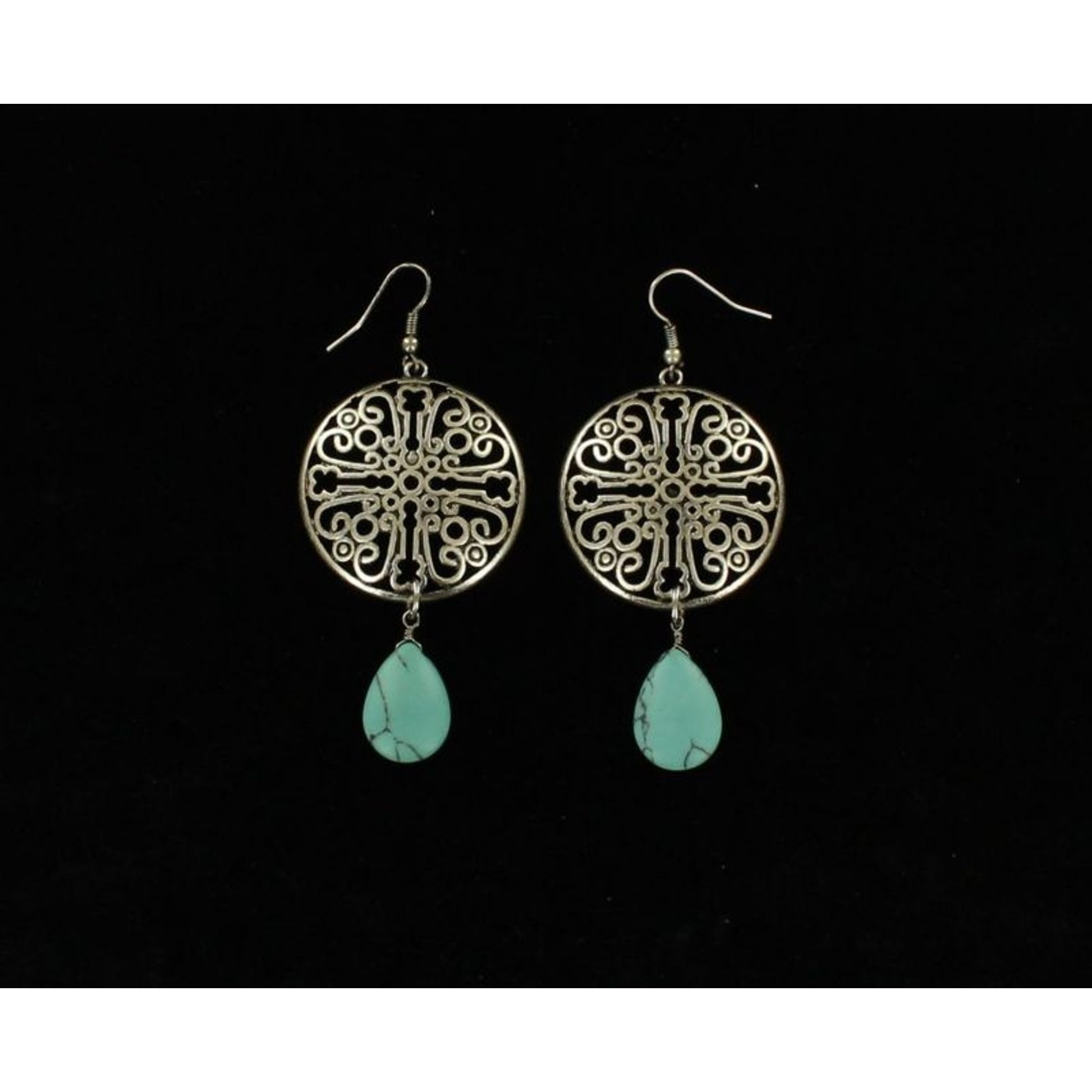 Blazin Roxx Disc Teardrop Stone EarringsSil/Turq