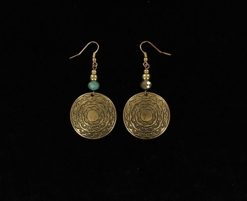 Blazin Roxx Embossed Disc Bead EarringsGold/Turq