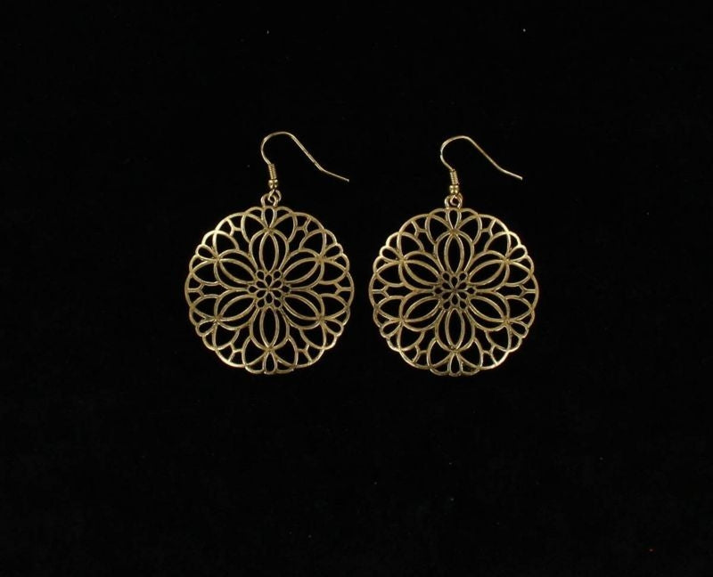 Blazin Roxx Floral Disc Earrings Gold Turquoise