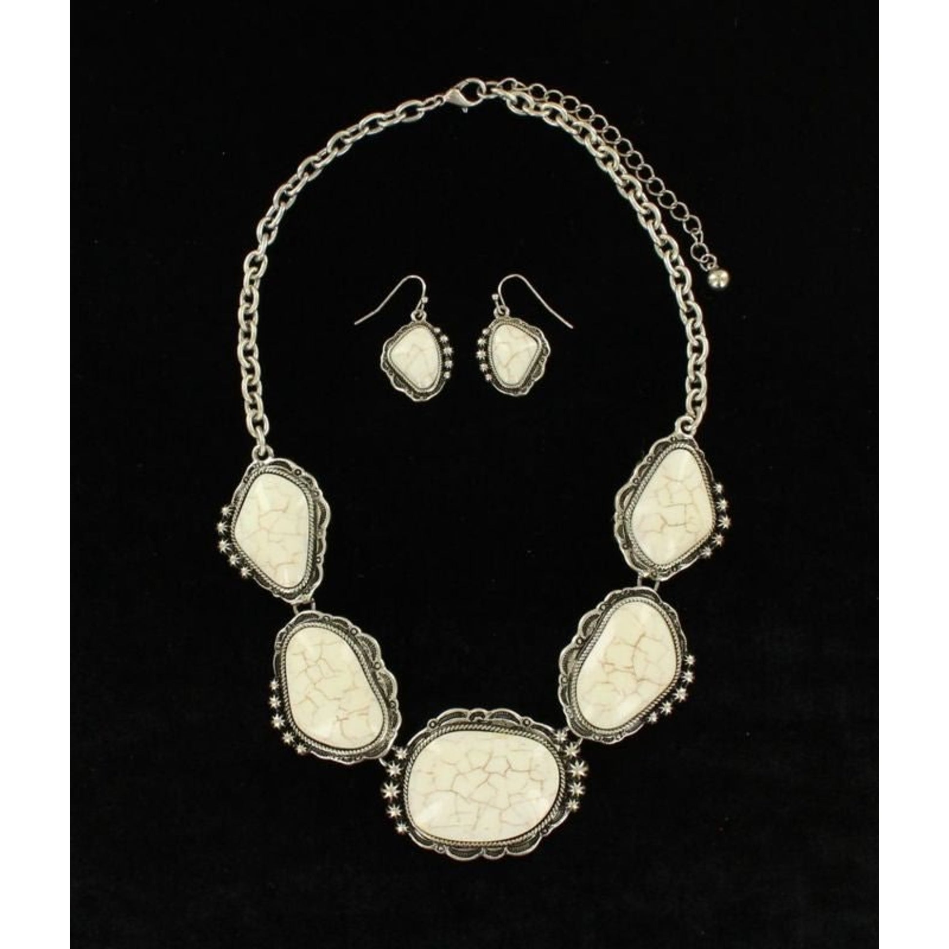 BlazinRoxx Cluster Stone Earring/Necklace SetWht