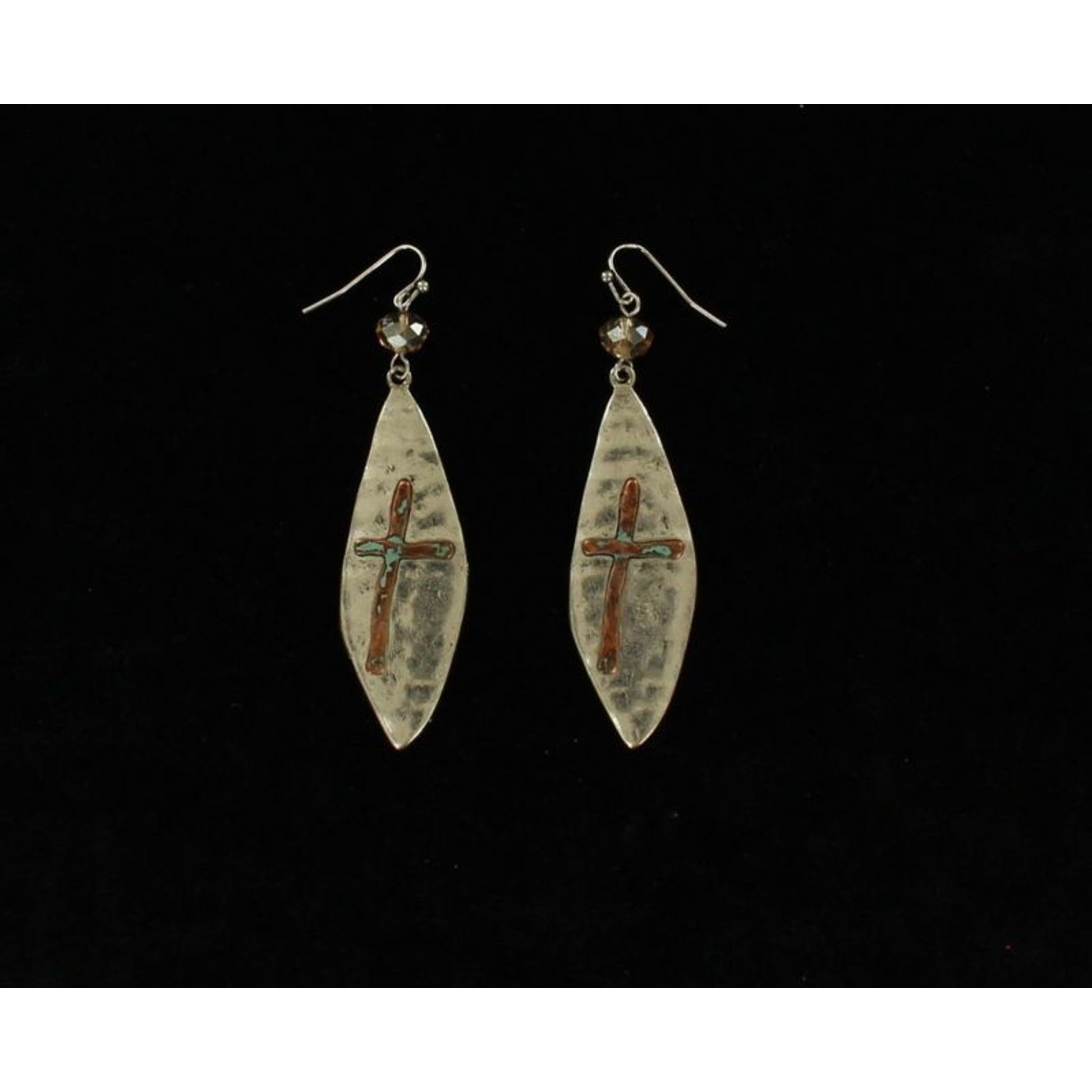 Blazin Roxx Hammered Earrings With CrossSil/Cop