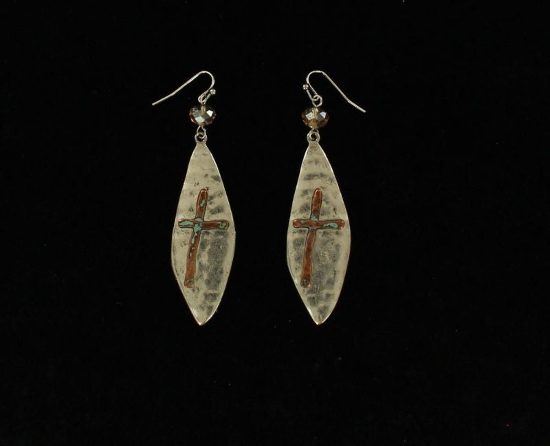 Blazin Roxx Hammered Earrings With CrossSil/Cop