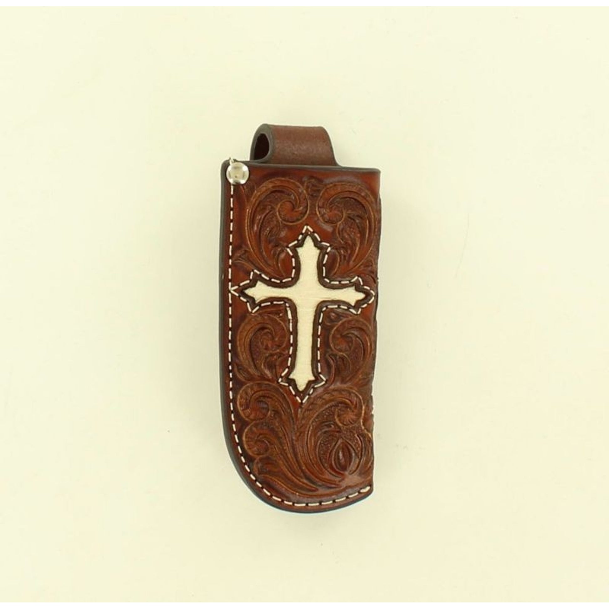 Nocona Cross Embel Pocket Knife Sheath Silver/Tan