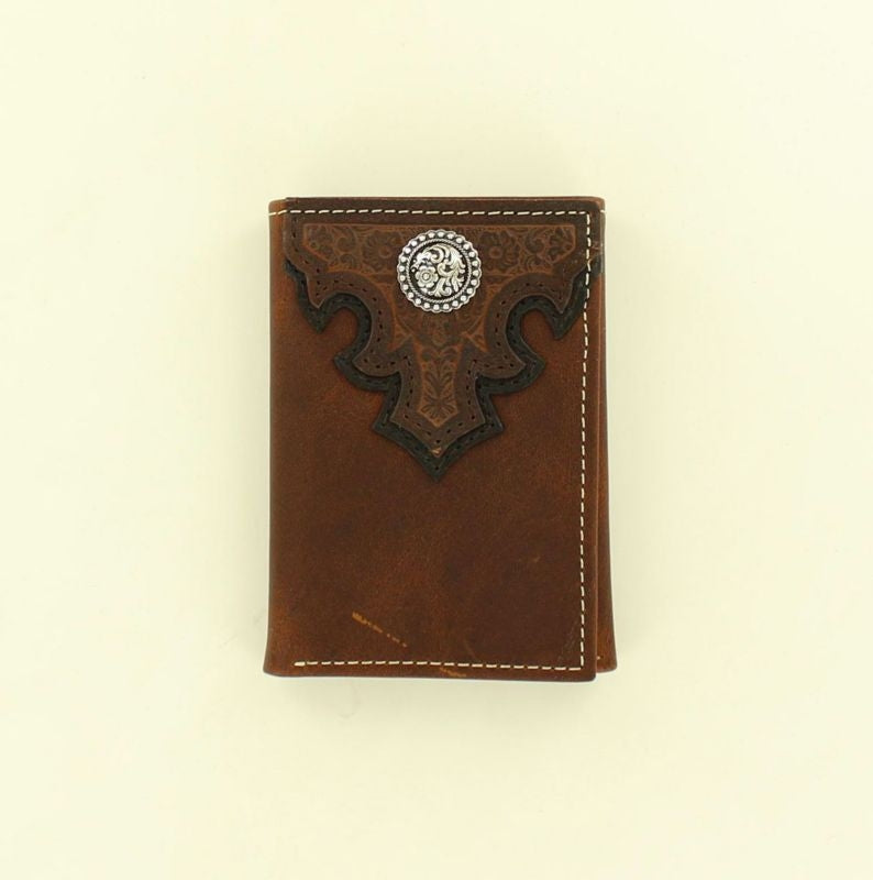 Embossed Scrolled Overlay Conch TriFold WalletBrn