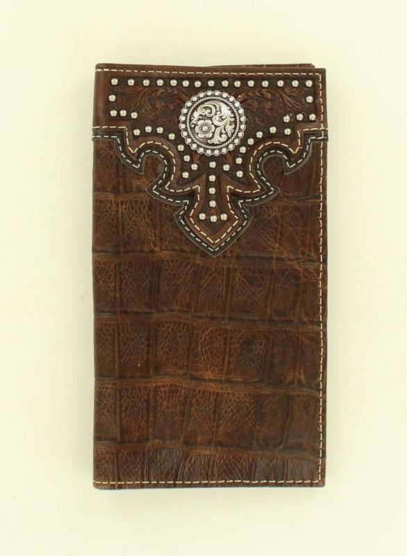 Rodeo Croco Overlay Nailhead Concho WalletBrn