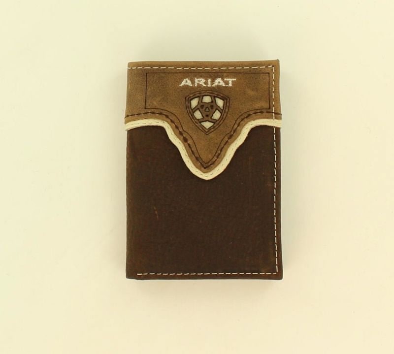 Ariat Overlay Pierced Logo Tri-Fold WalletBrown