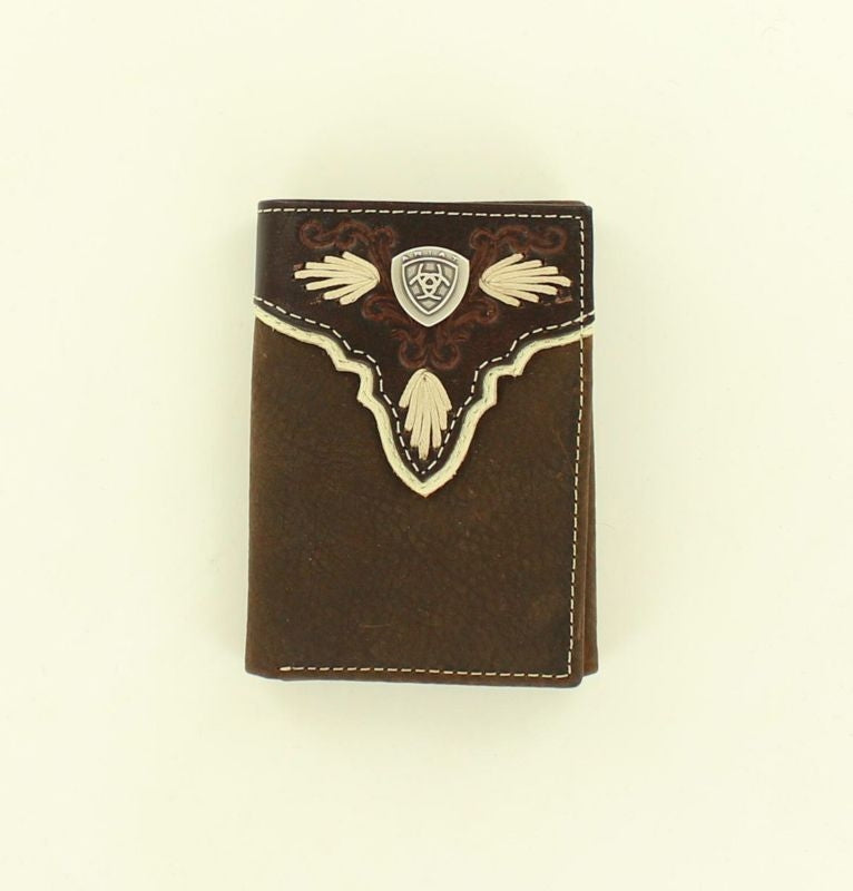 Ariat Overlay Shield Concho Tri-Fold WalletBrown