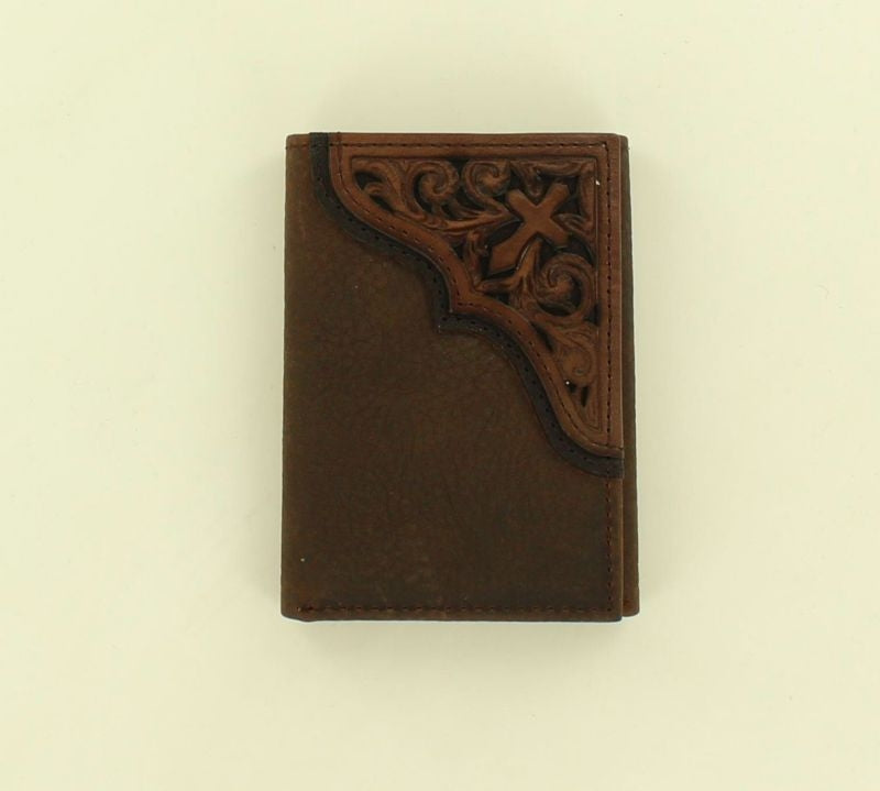 Ariat Pierced Scroll Cross Tri-Fold WalletBrown