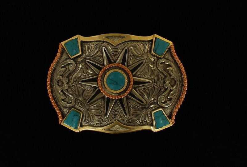 Crumrine Stone Fancy Boxed Buckle Silver Turquoise
