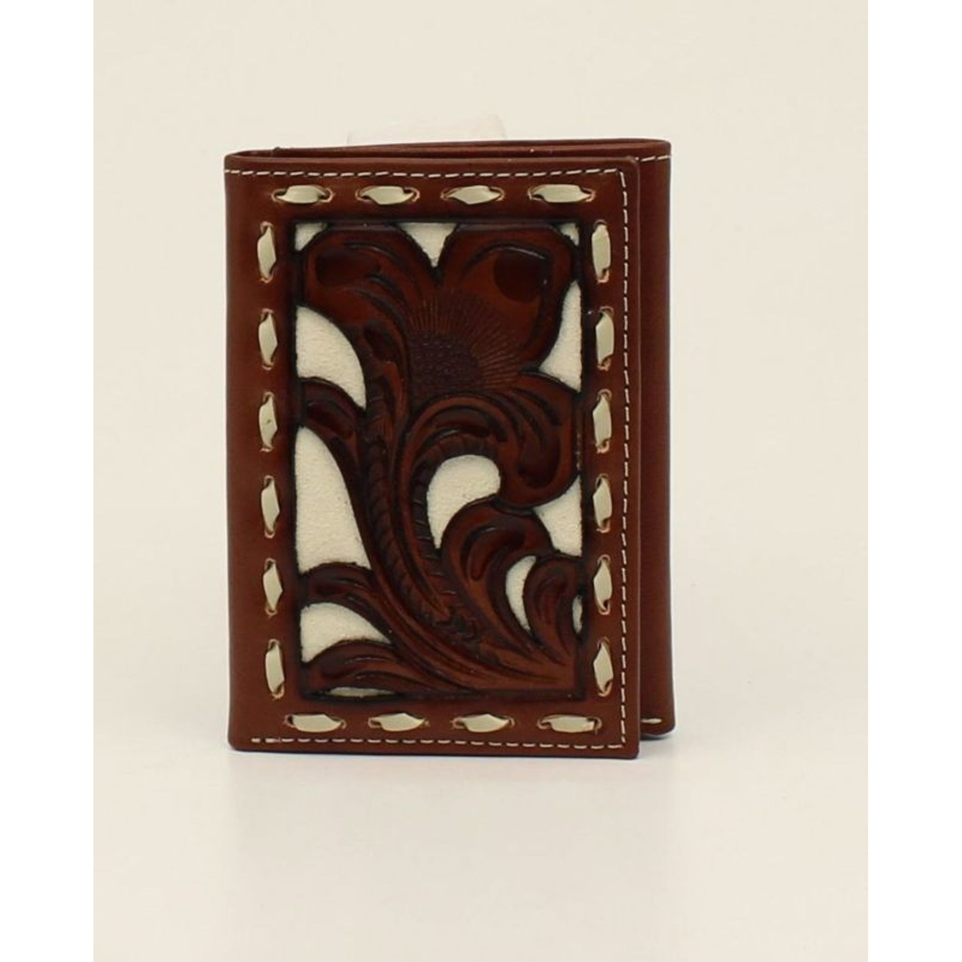 Nocona Pierced Overlay Laced Tri-Fold WalletBk/Wh