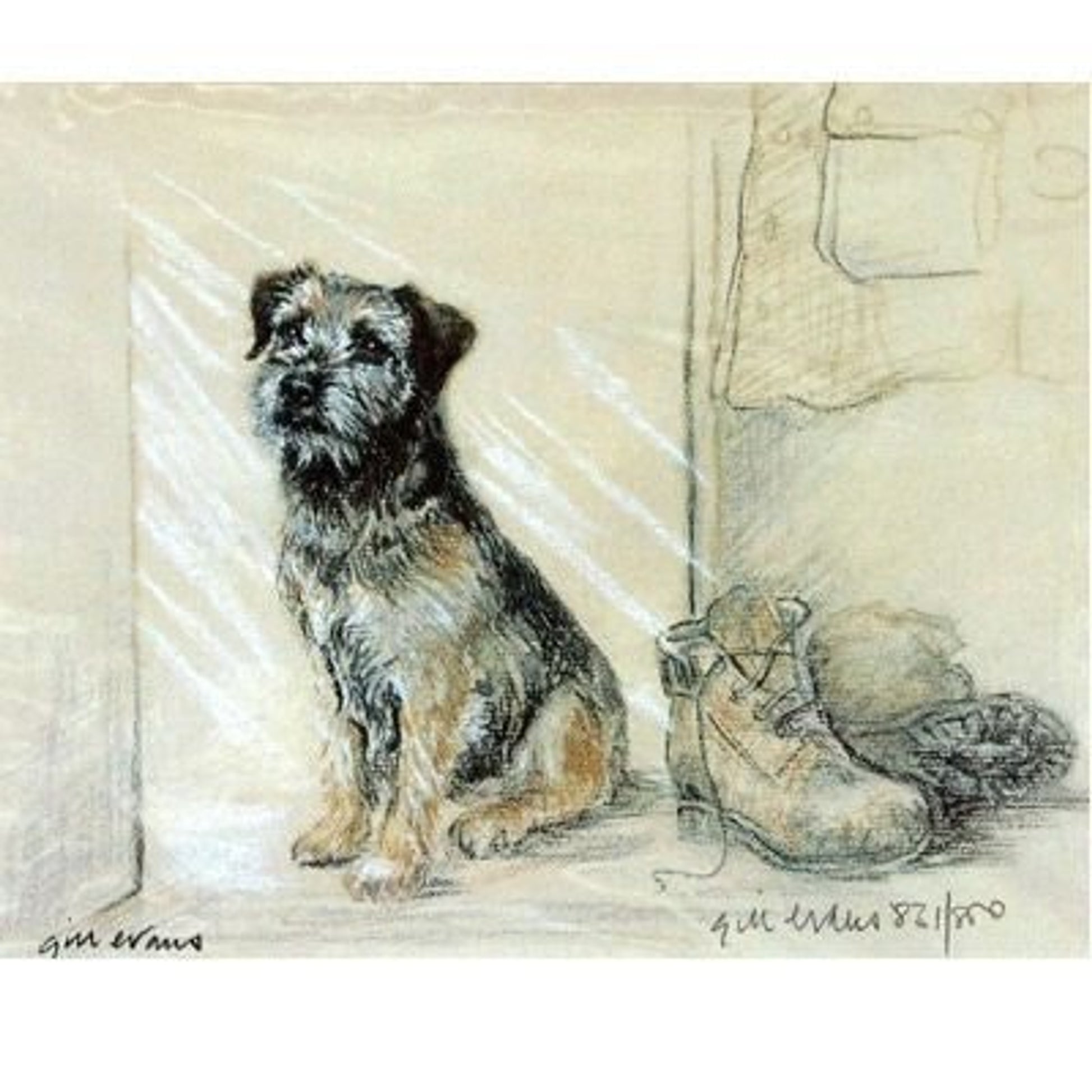 Corinium Fine Art Dog Prints - Border Terrier/Boot