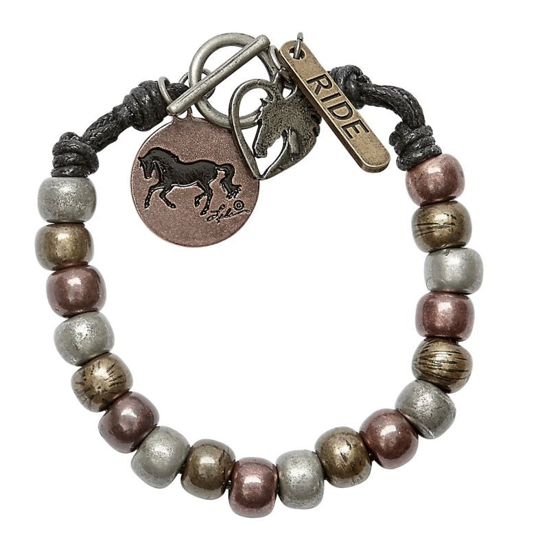 Mixed Metal Beads With Horse Charms Bracelet