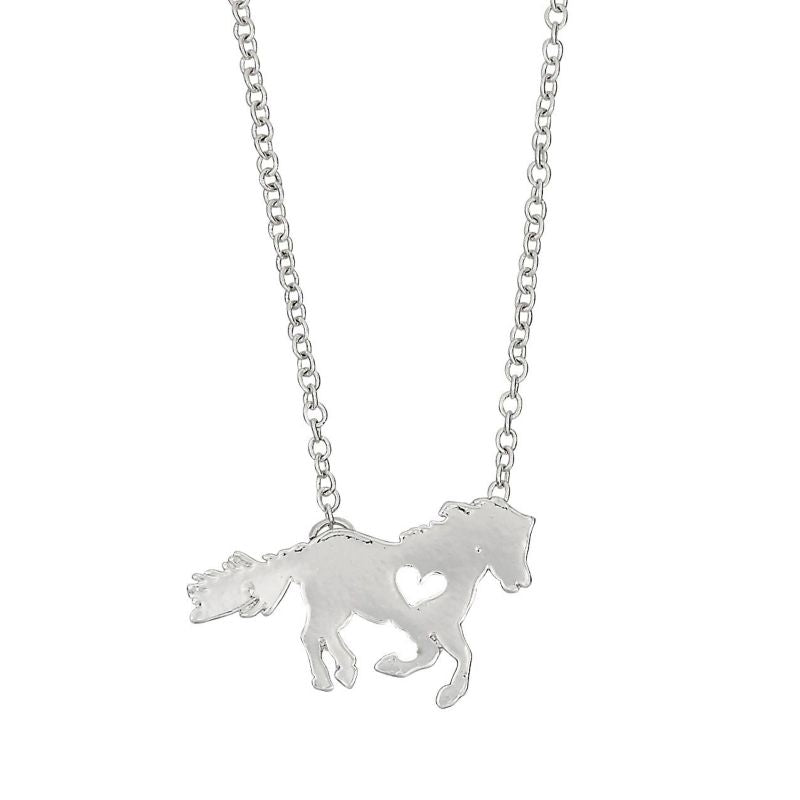 Pony Love Horse Heart Necklace Silver Plated