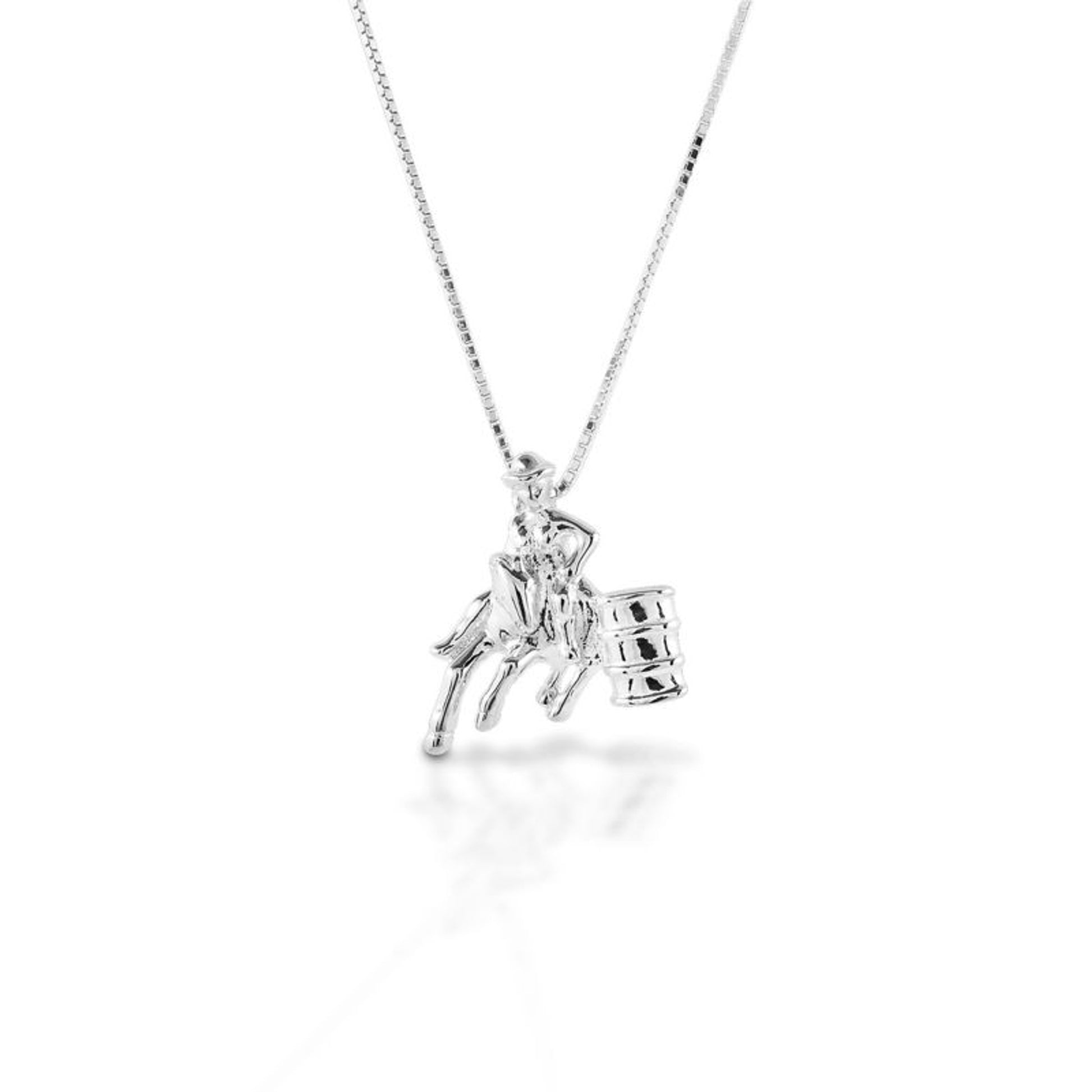 Kelly Herd Slv Barrel Racing Horse/Rider Pendant
