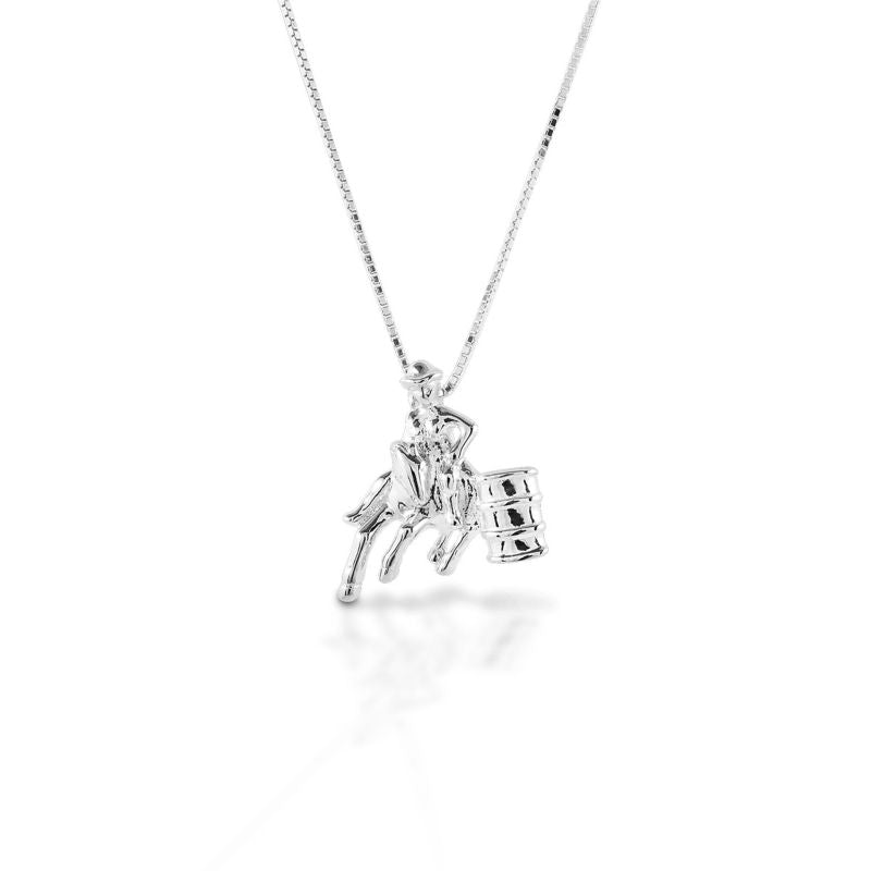 Kelly Herd Slv Barrel Racing Horse/Rider Pendant