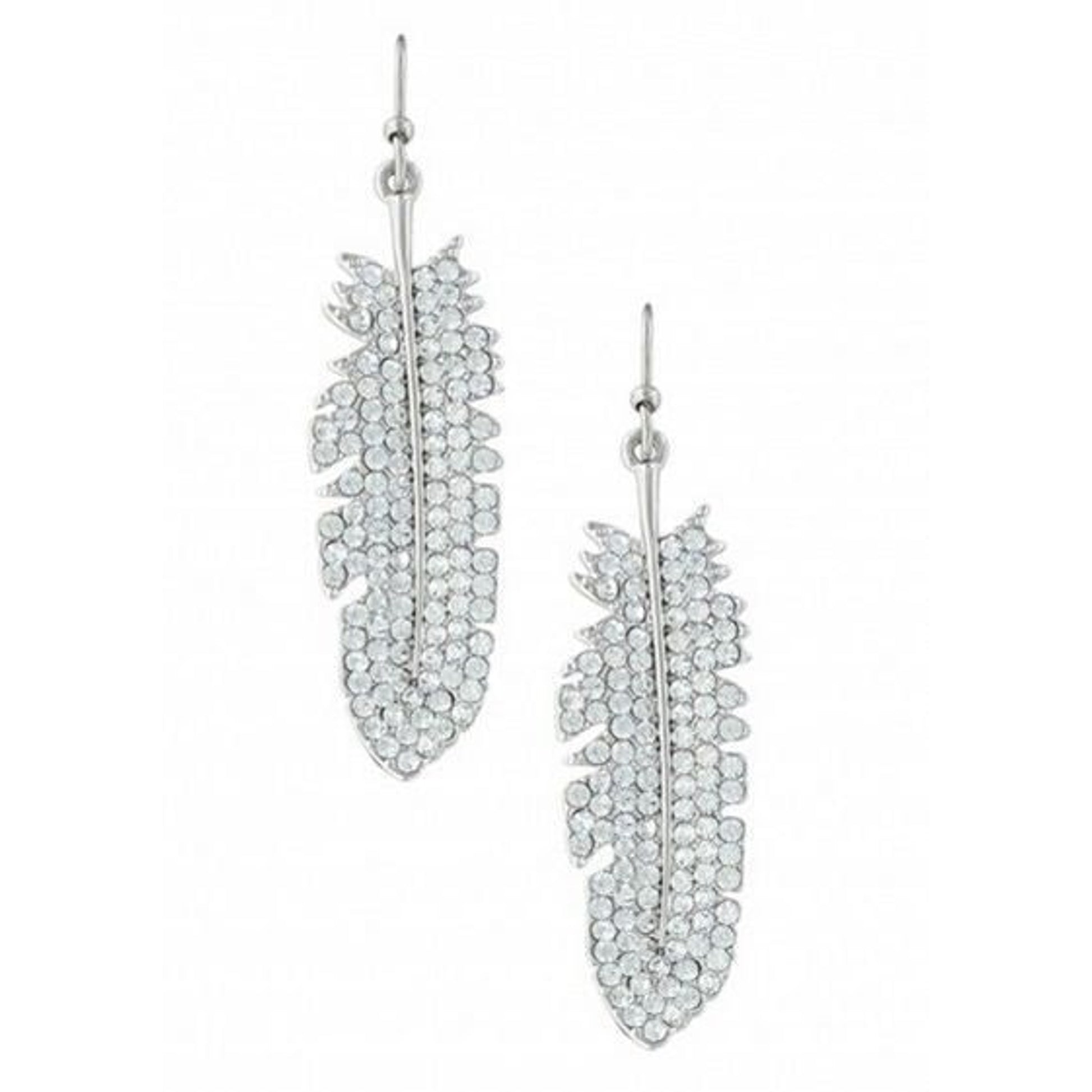 Glittered Feather Cubic Zirconia Earrings