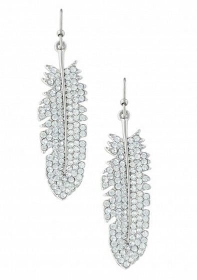 Glittered Feather Cubic Zirconia Earrings