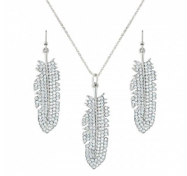 Glittered Feather Cubic Zirconia Jewelry Set