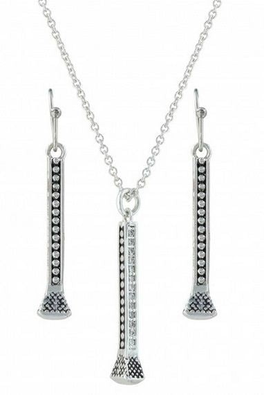 Hanging Horseshoe Nail CZ Jewelry Set Silver