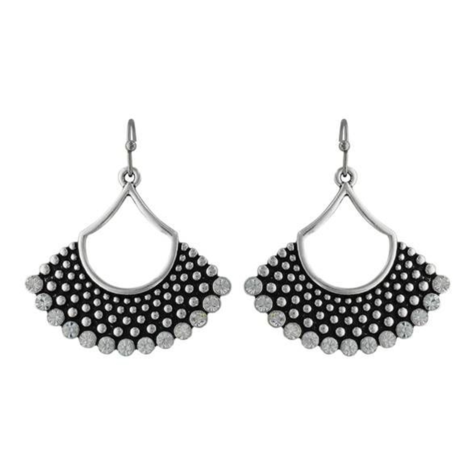 Rock 47 Retro Open Fan Rhinestone Earrings