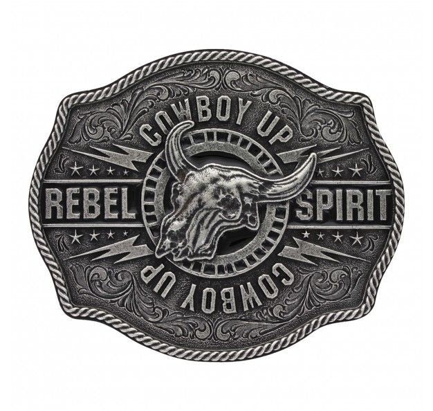 Antique Cowboy Up Rebel Spirit Skull Buckle Br