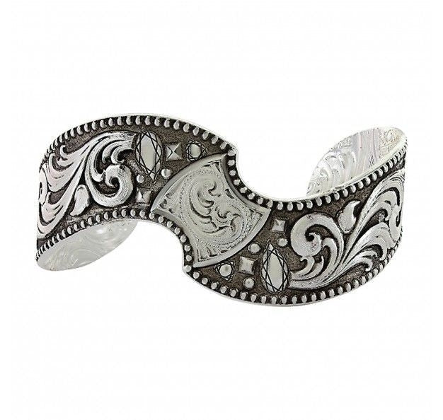 Antique Leave/Diamond Twisted Cuff BraceletBk/Wh