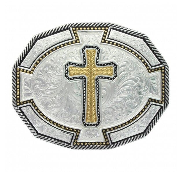 Braided Edge Dodecagon Wheat Cross 2Tone Buckle Br
