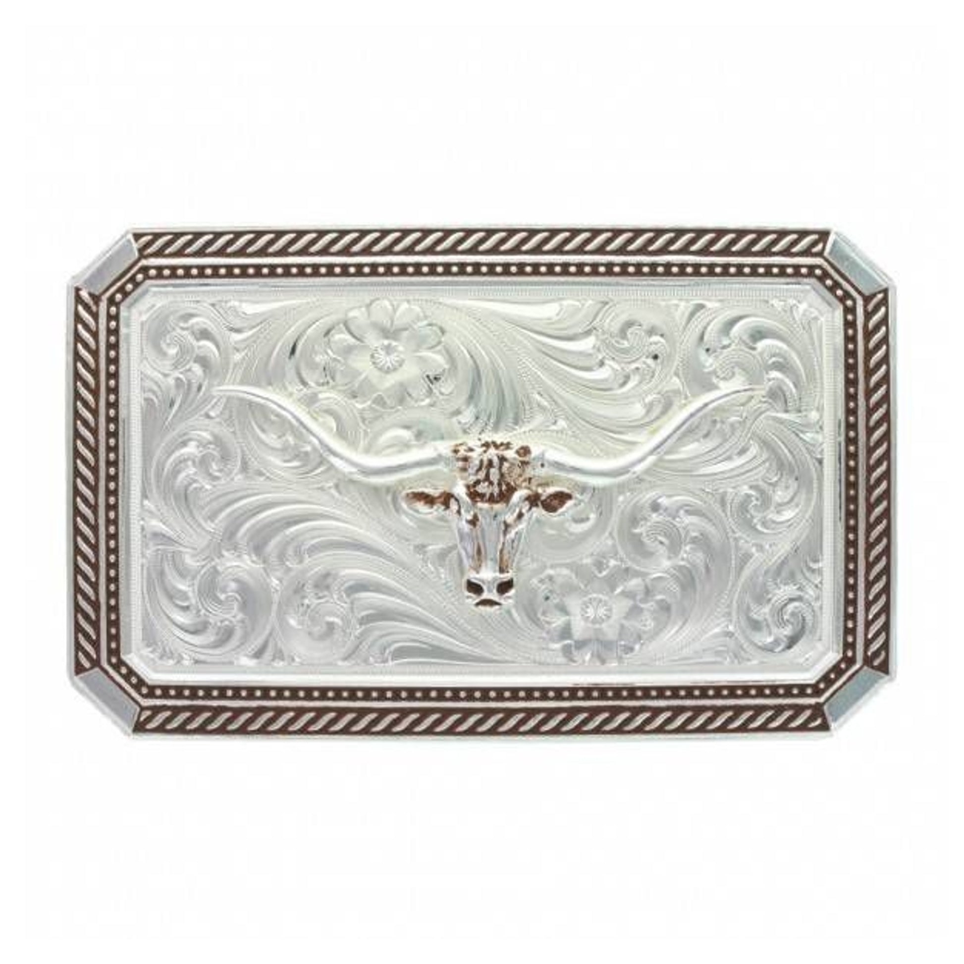 Montana Braided Edge Rectangle Longhorn Buckle