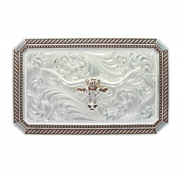 Montana Braided Edge Rectangle Longhorn Buckle
