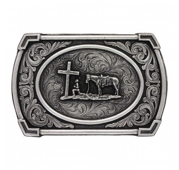 Antique Ace/Hole Christian Cowboy Buckle Brn