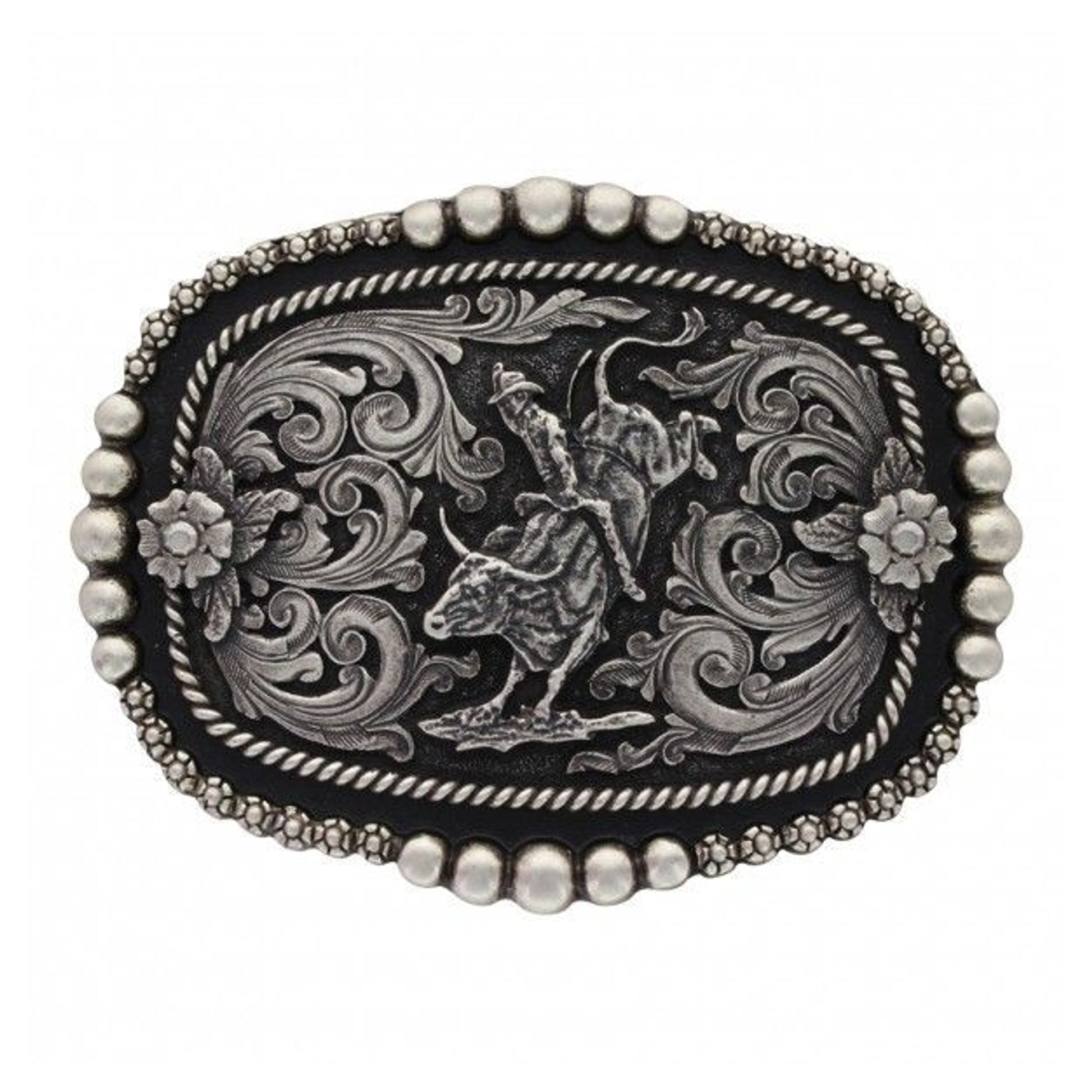 Classic Beads/Berries Curved Bull Rider Buckle Br