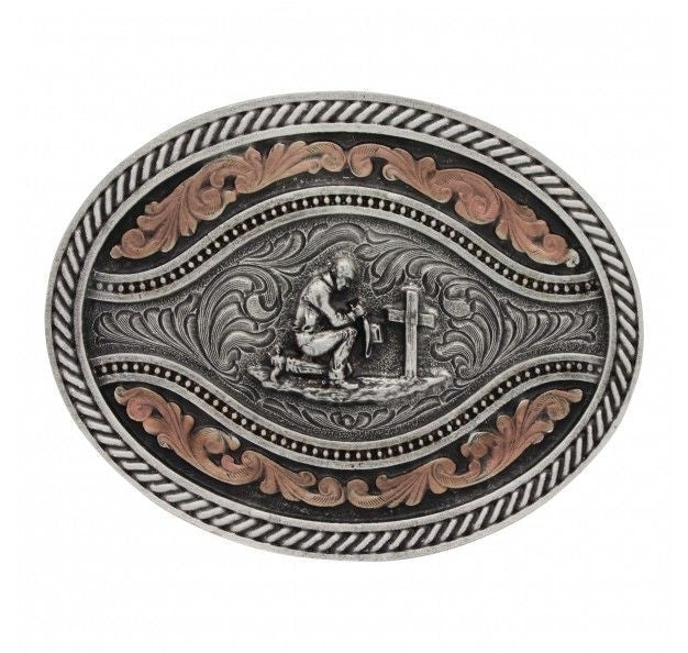 Montana Silver Channel Oval Praying Cowboy Buckle