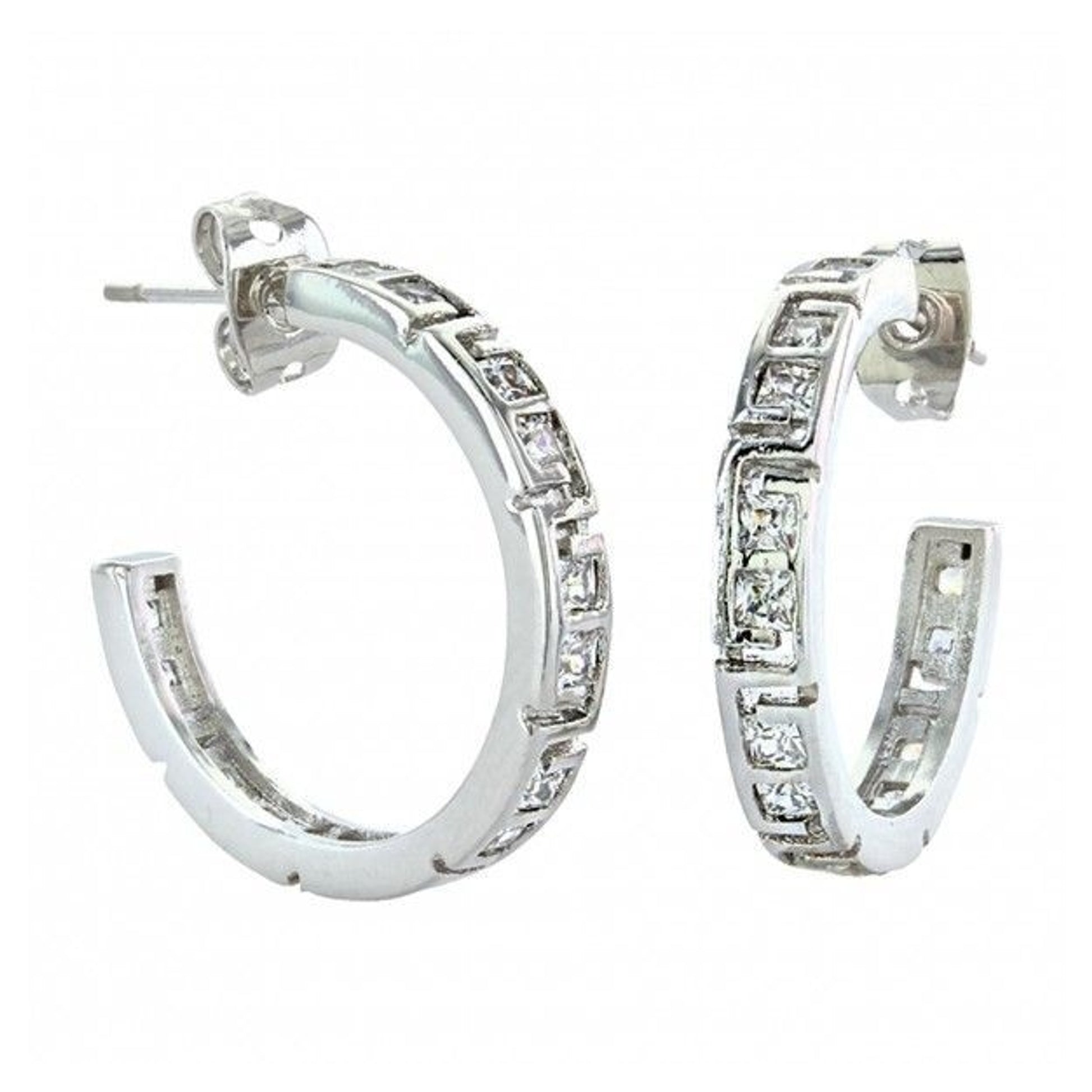Dainty Aztec Rhinestone Silver Hoop Earring