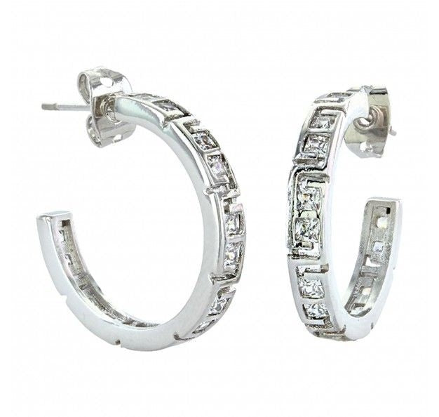 Dainty Aztec Rhinestone Silver Hoop Earring