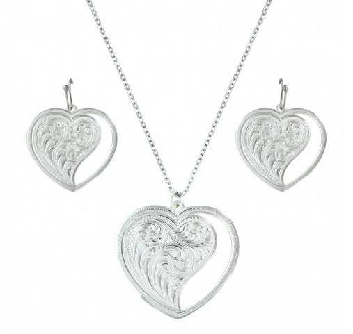 Montana Engraved Open Heart Swept Away Jewelry Set