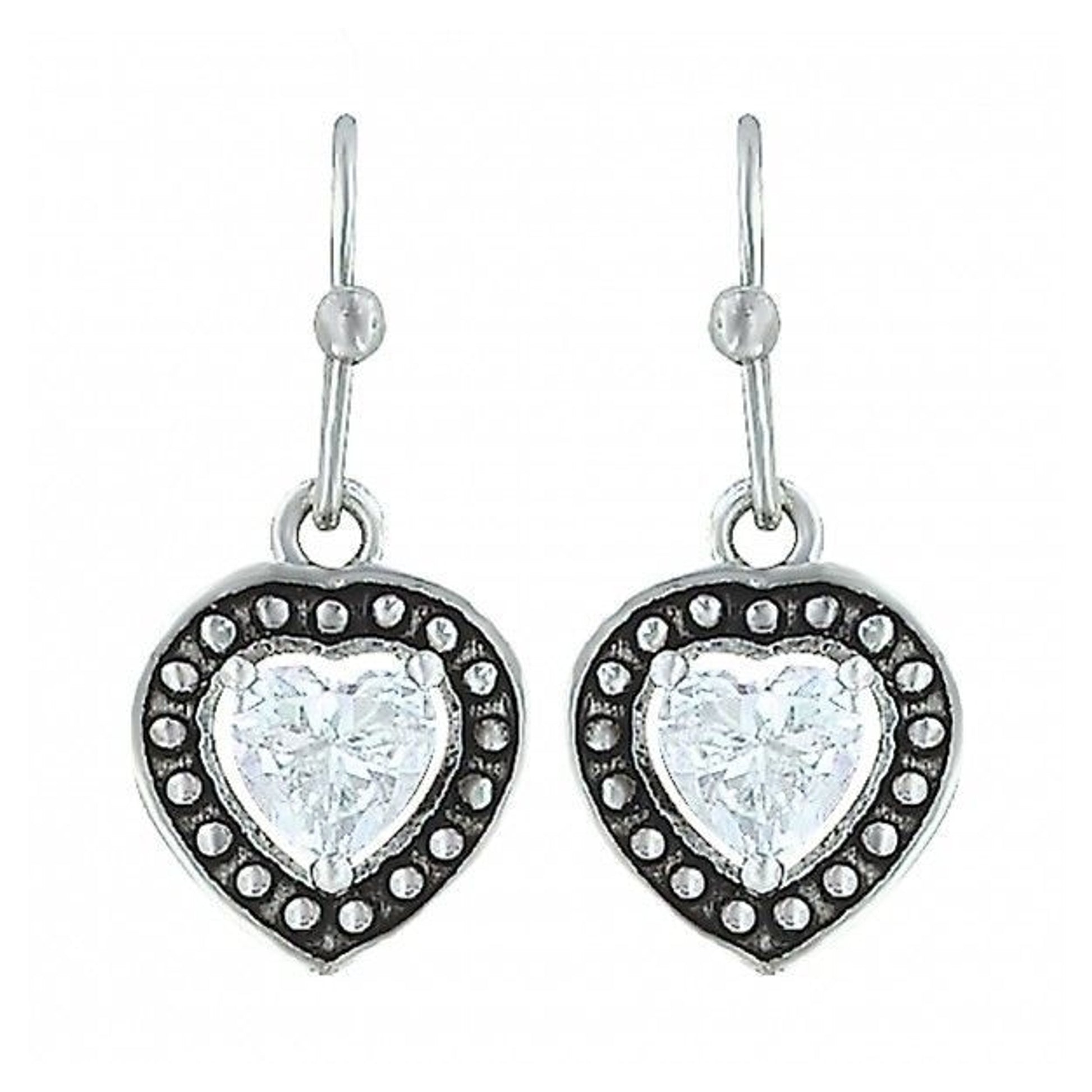 Pin Point Framed Cubic Zirconia Heart Earrings